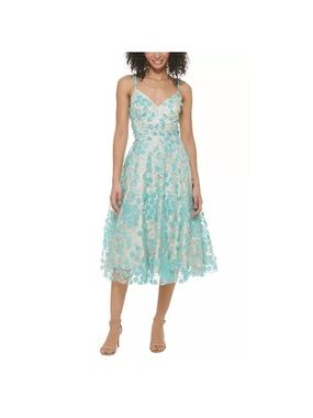 Eliza J Aqua Floral Lace Midi Dress blue flowers medium small 8